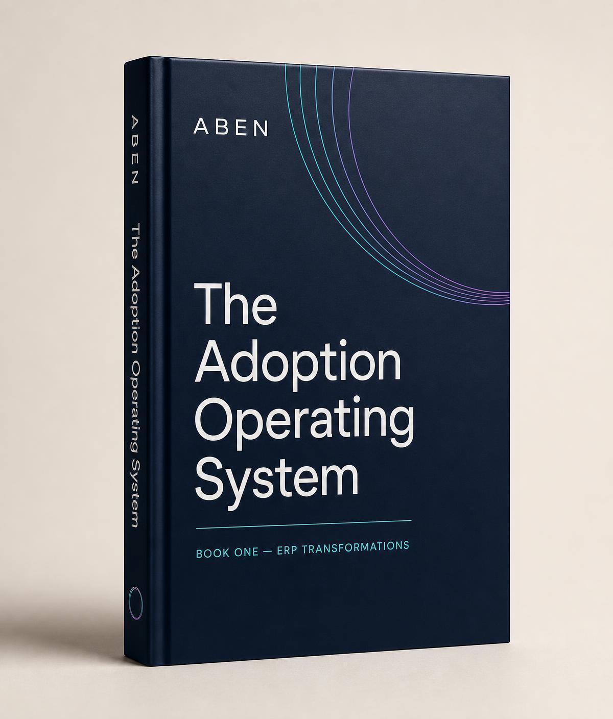 Hardcover mockup of The Adoption Operating System, Book One ERP Transformations